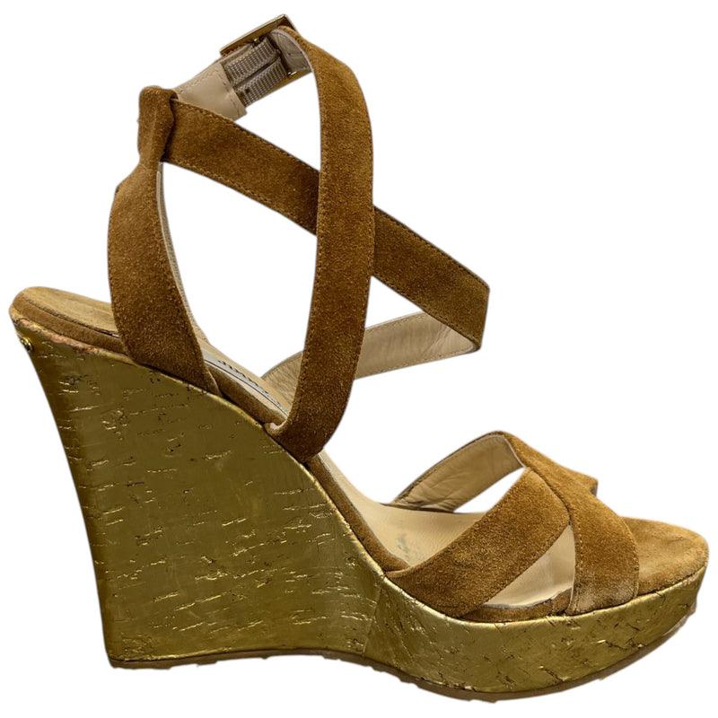 Women's Metallic Crossover Wedge Heels Gold Size EU 38 / UK 5