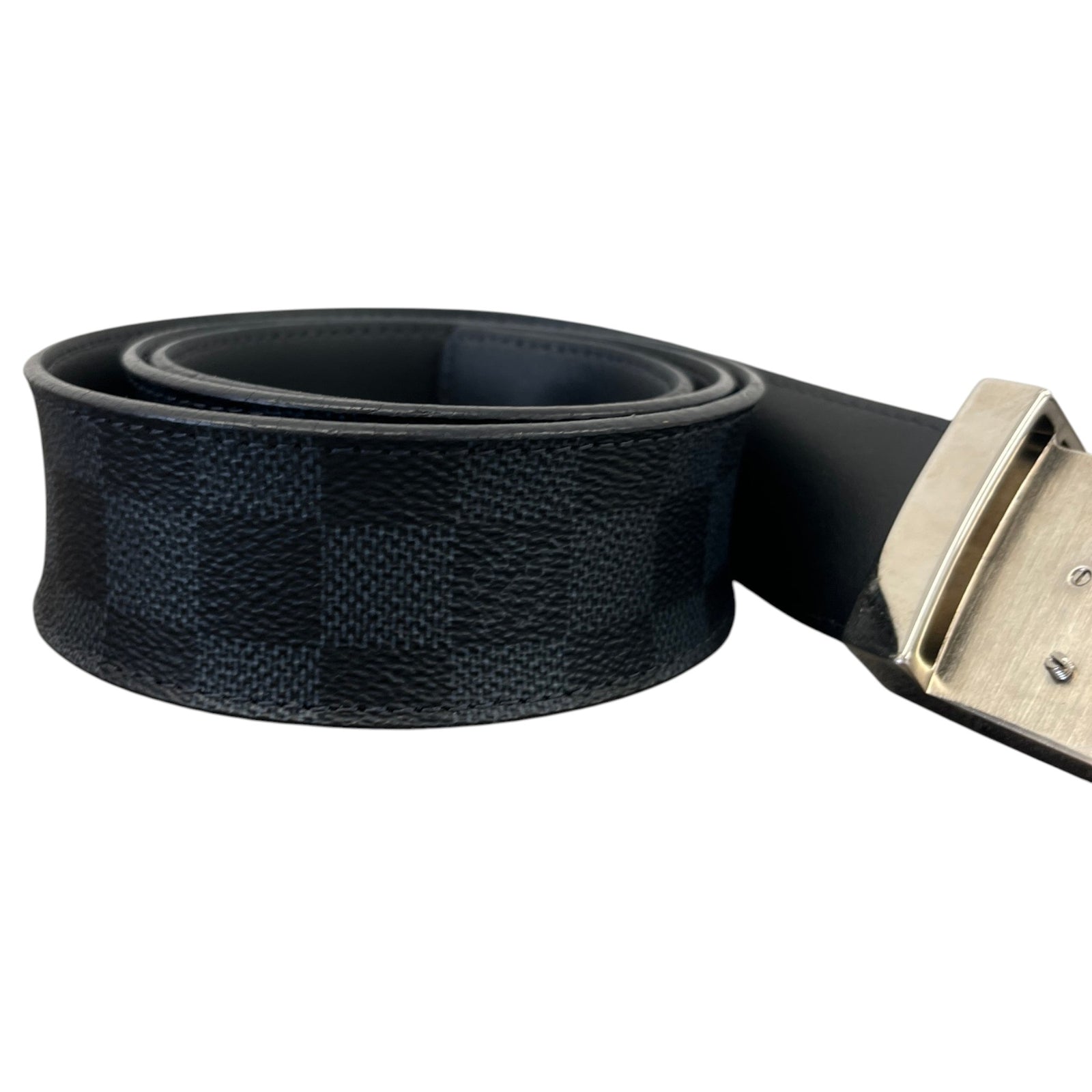 Men's LV Initials Damoflage Reversible Belt Navy Size 34" - Photo 3