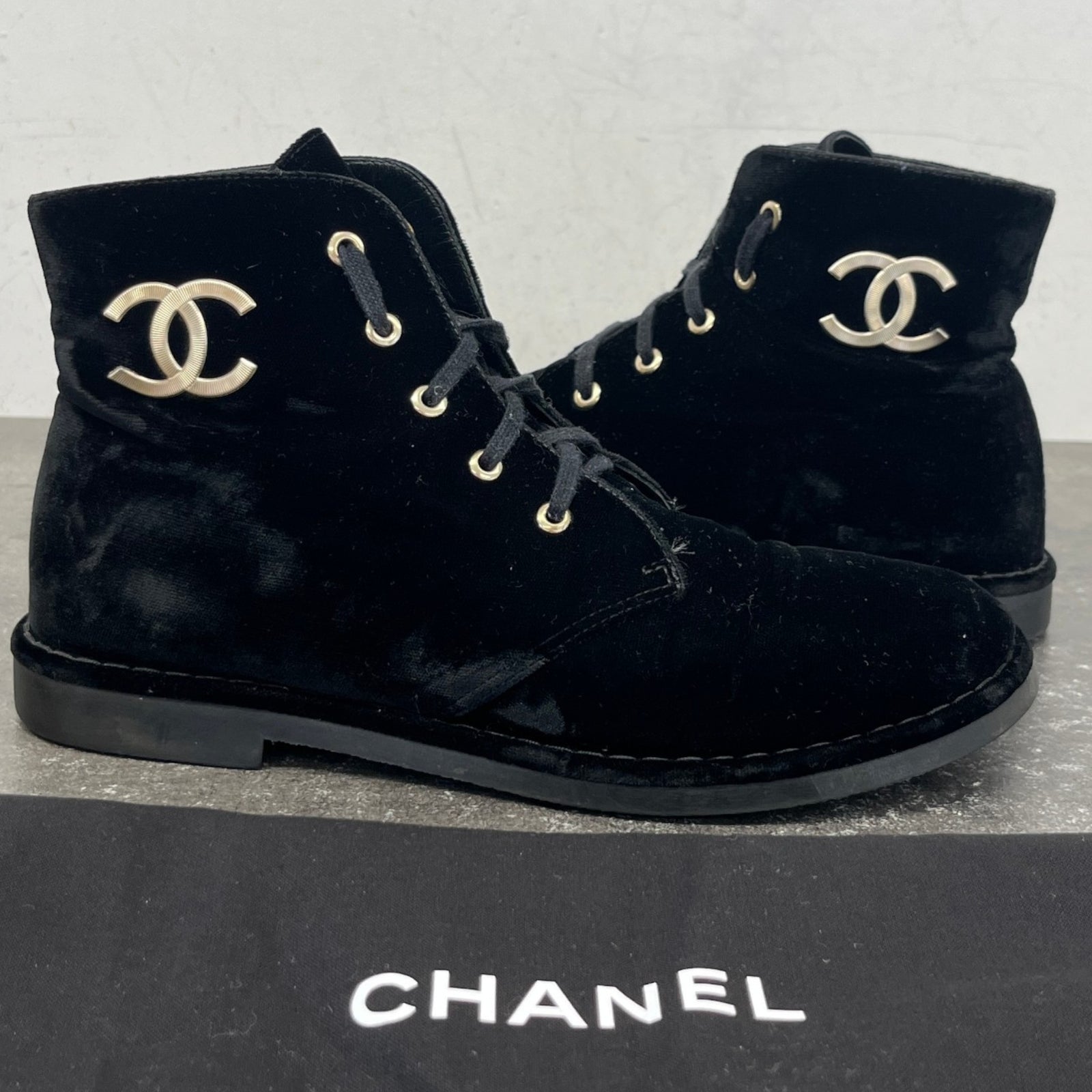 Women's CC Lace Up Velvet Boots Black Size UK 6.5 / EU 39.5 - Photo 12