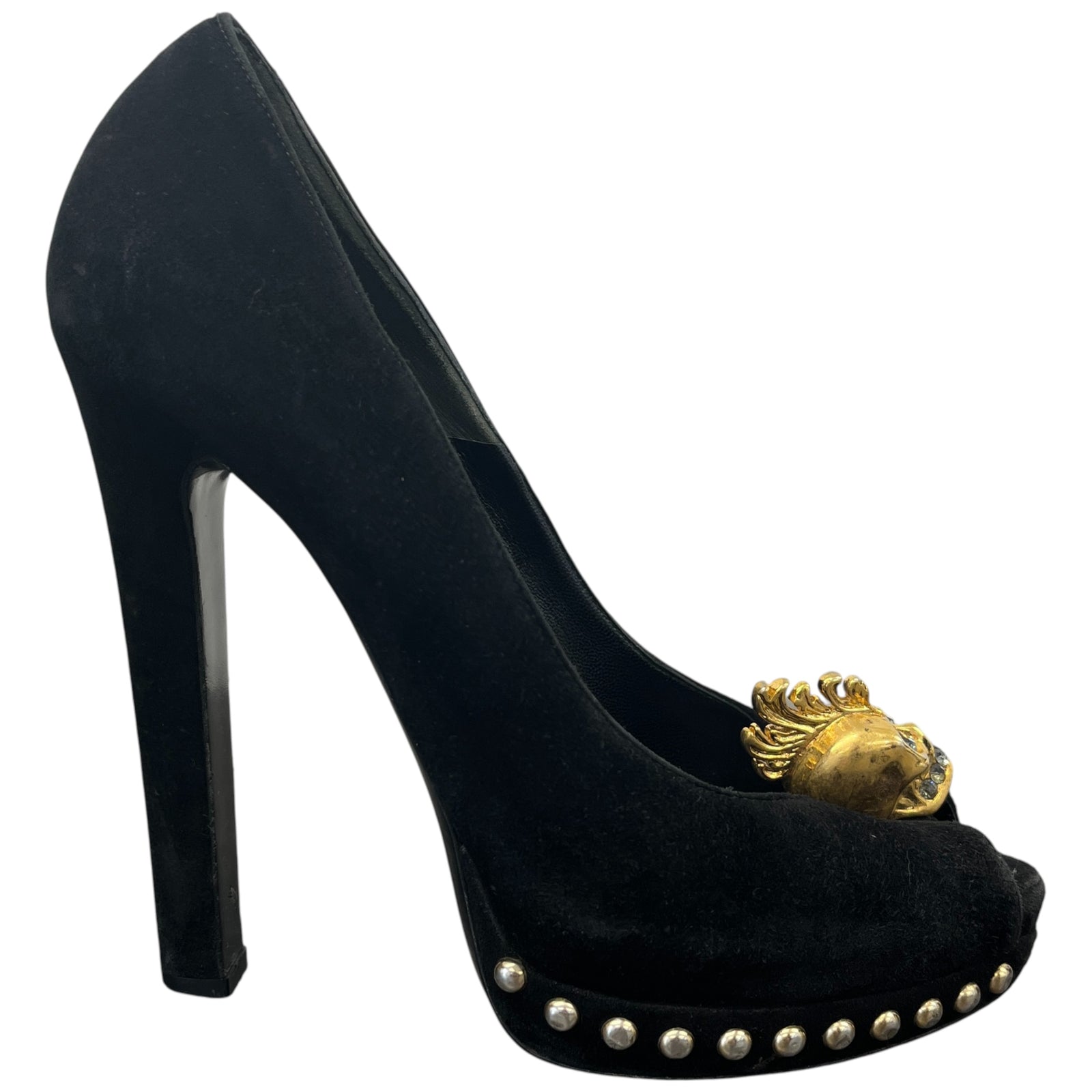 Women's Skull Peep Toe Heels Black Size EU 37 / UK 4 - Photo 1