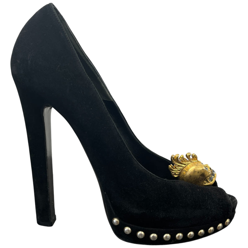 Women's Skull Peep Toe Heels Black Size EU 37 / UK 4