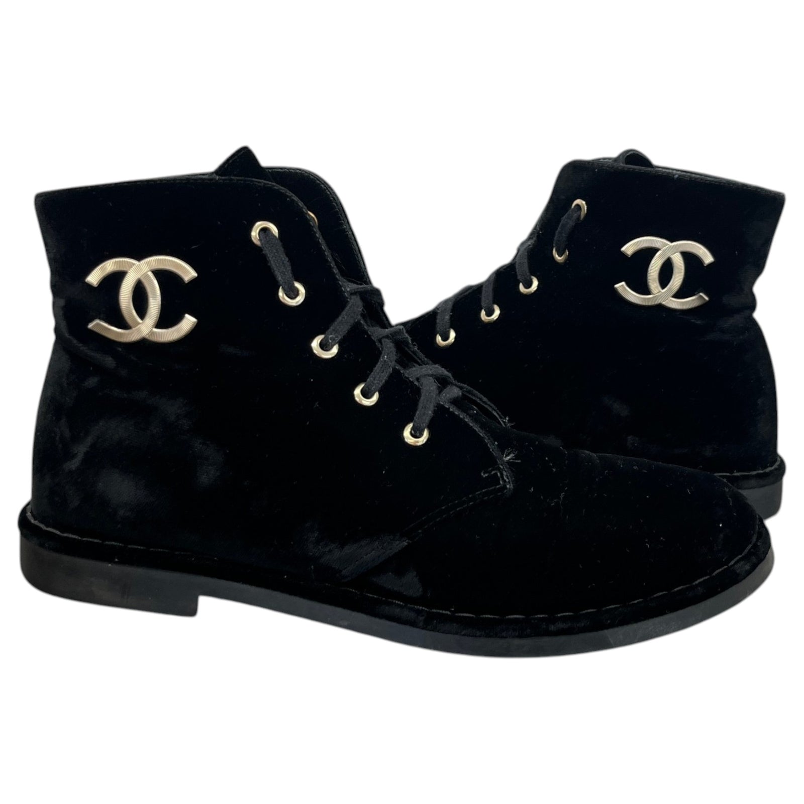 Women's CC Lace Up Velvet Boots Black Size UK 6.5 / EU 39.5 - Photo 3