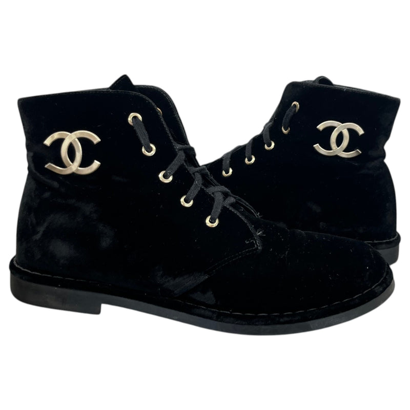 Women's CC Lace Up Velvet Boots Black Size UK 6.5 / EU 39.5