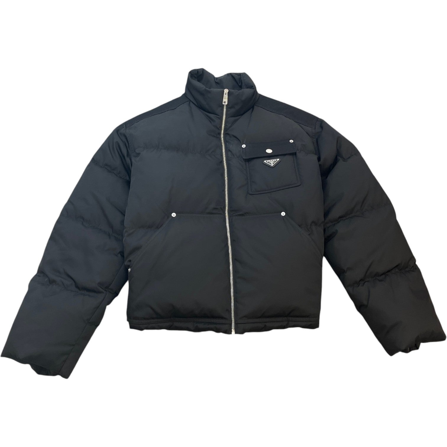 Men's Plaque Logo Re-Nylon Cropped Down Jacket Black Size L - Photo 1