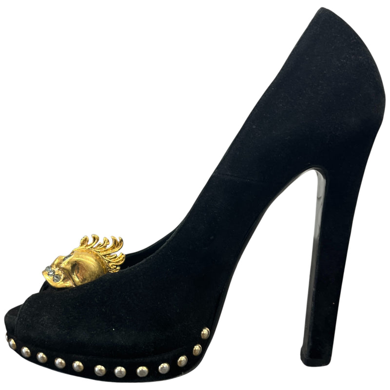 Women's Skull Peep Toe Heels Black Size EU 37 / UK 4