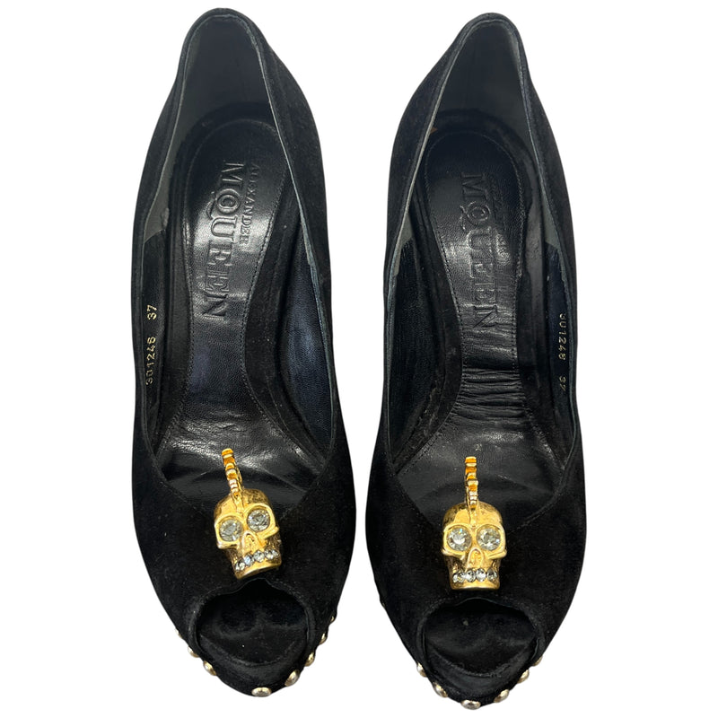 Women's Skull Peep Toe Heels Black Size EU 37 / UK 4