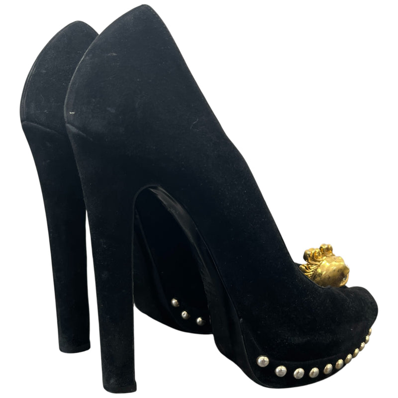 Women's Skull Peep Toe Heels Black Size EU 37 / UK 4