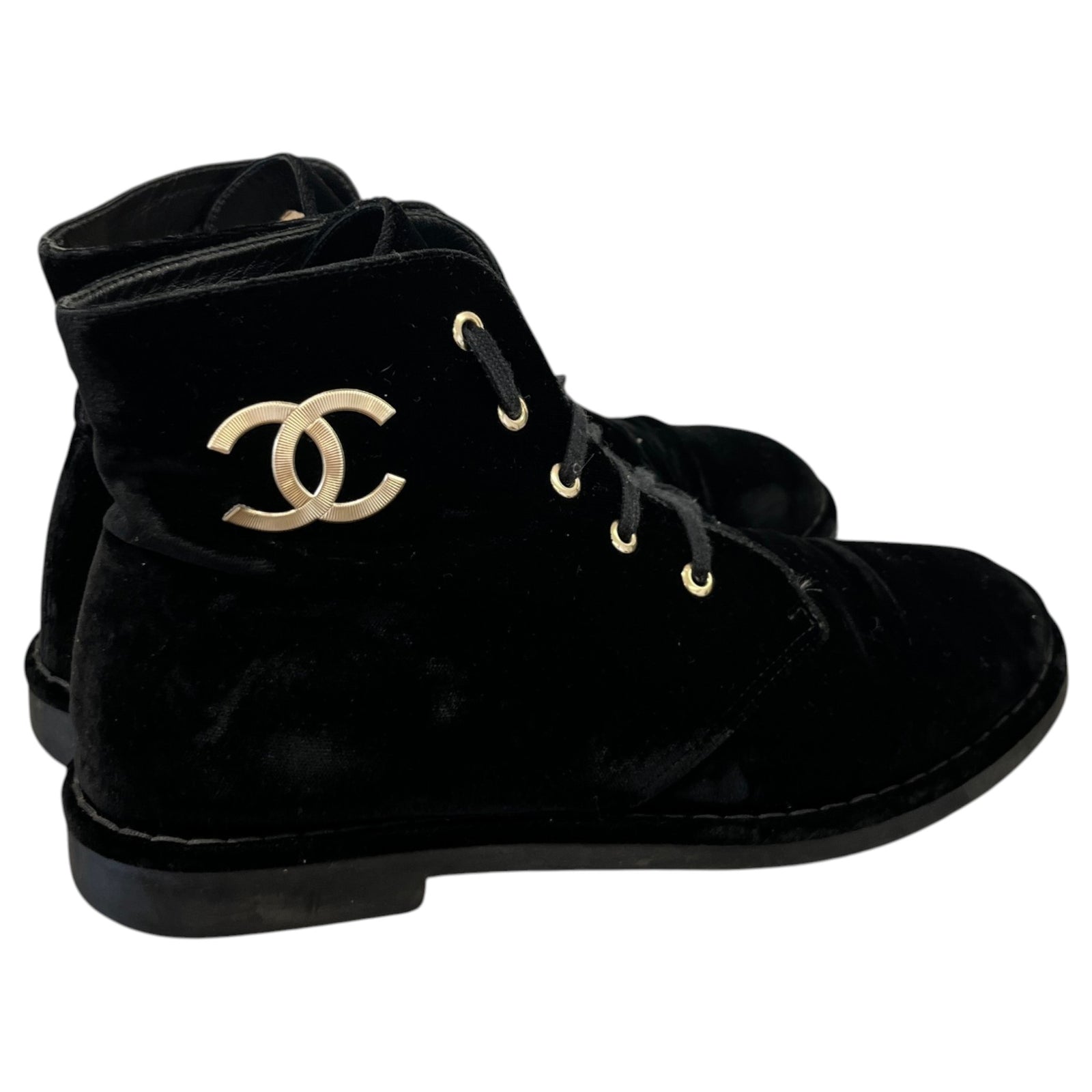 Women's CC Lace Up Velvet Boots Black Size UK 6.5 / EU 39.5 - Photo 8