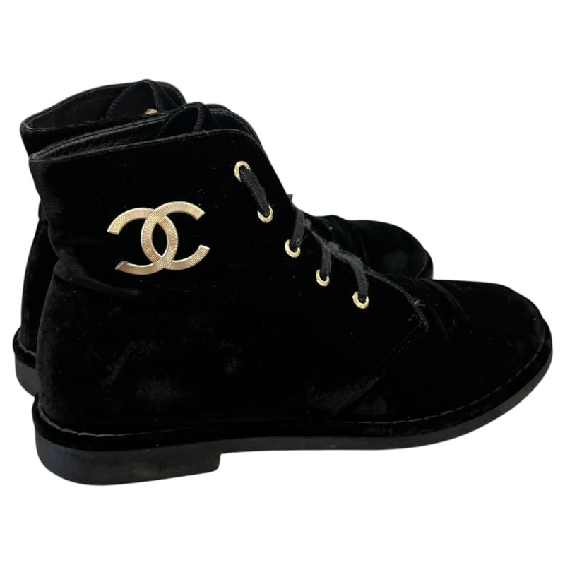 Women's CC Lace Up Velvet Boots Black Size UK 6.5 / EU 39.5
