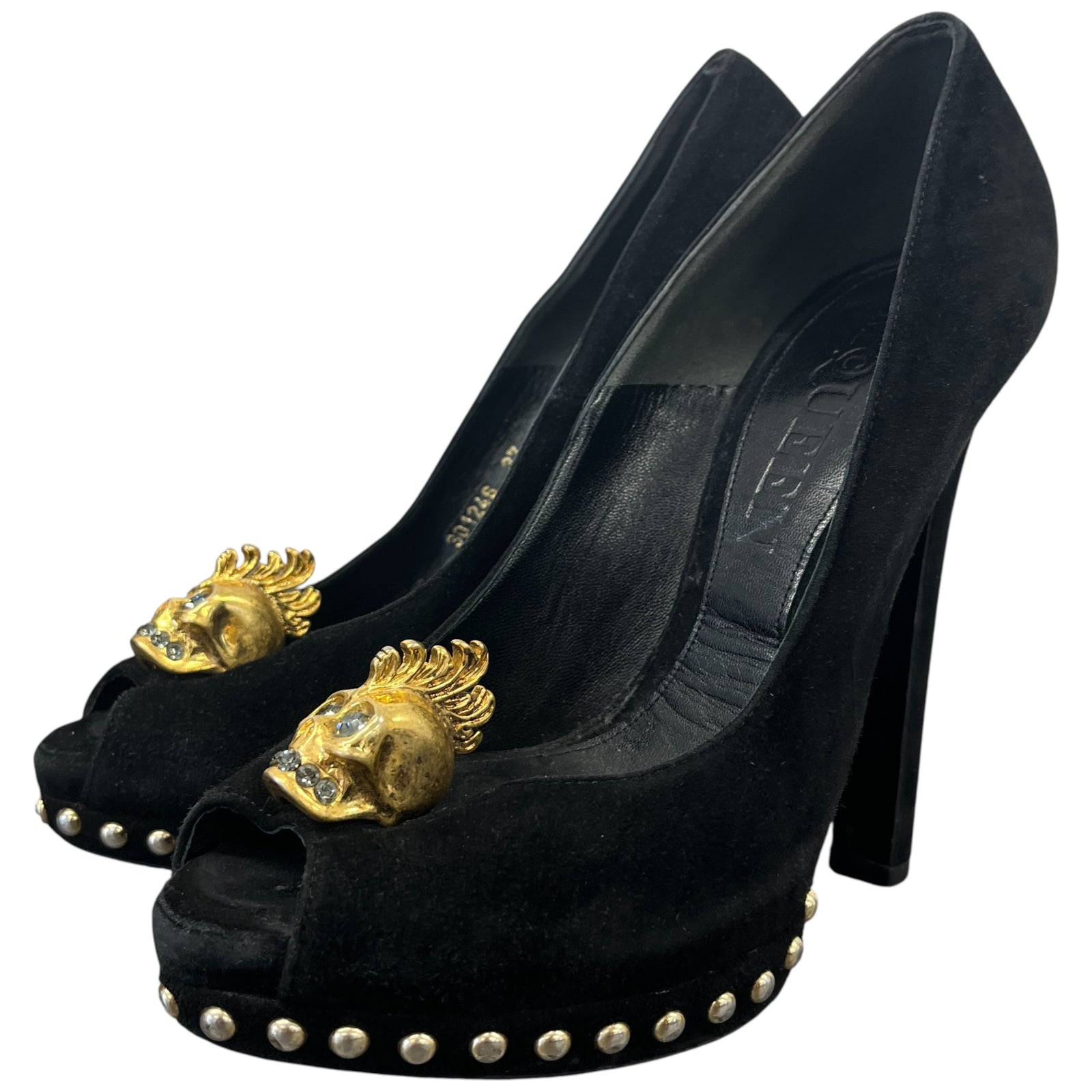 Women's Skull Peep Toe Heels Black Size EU 37 / UK 4 - Photo 8