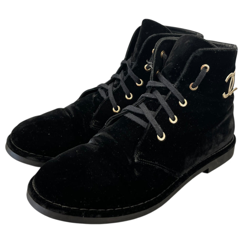 Women's CC Lace Up Velvet Boots Black Size UK 6.5 / EU 39.5