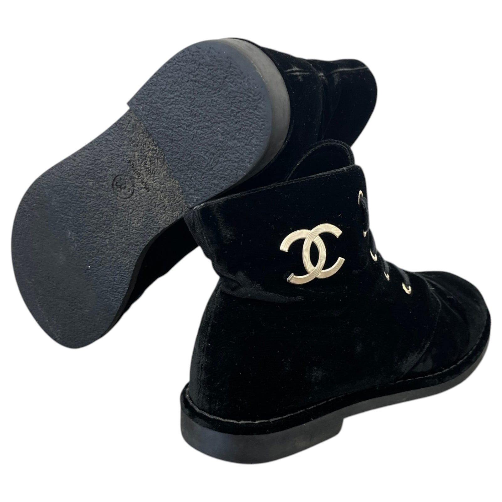 Women's CC Lace Up Velvet Boots Black Size UK 6.5 / EU 39.5 - Photo 10