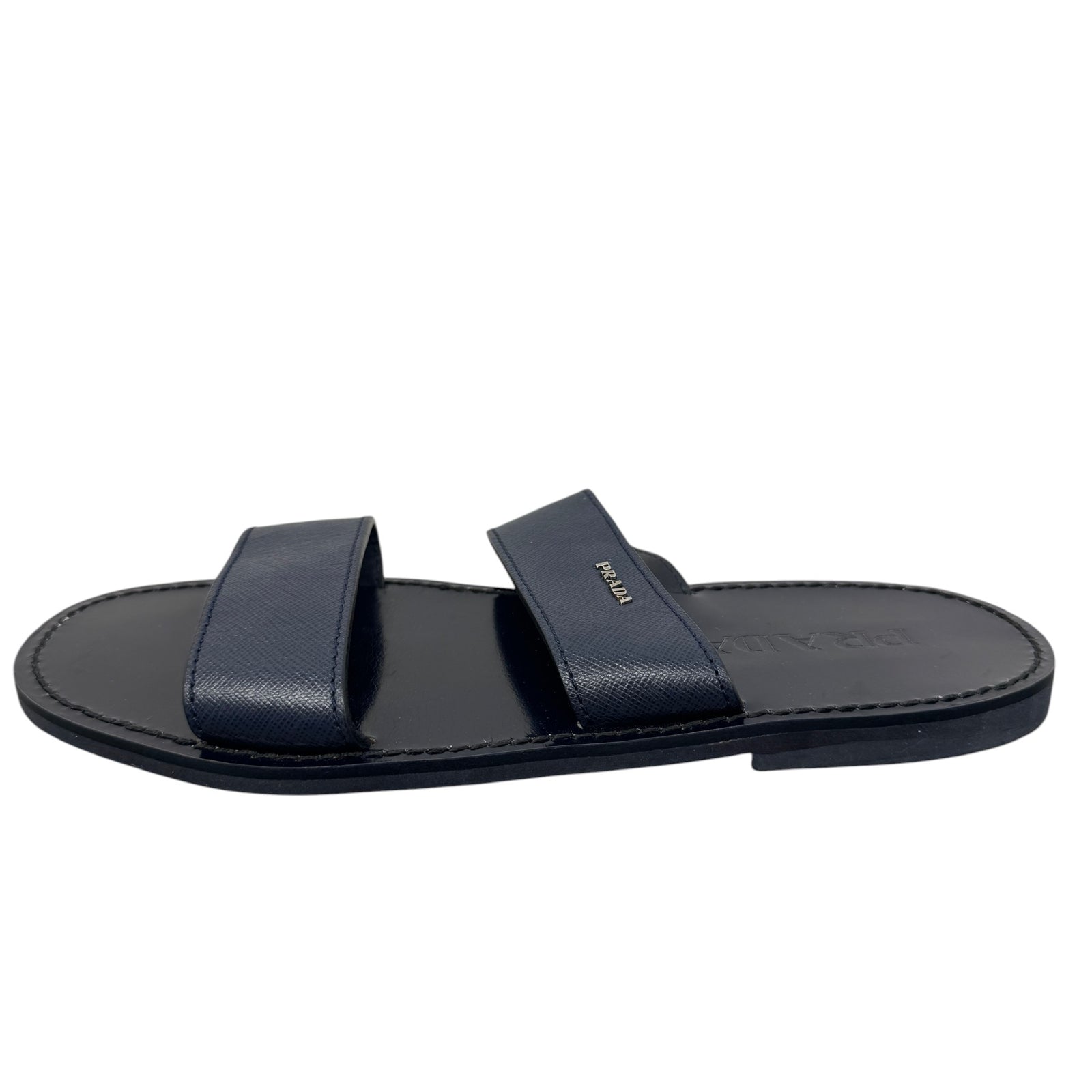 Men's Saffiano Plaque Logo Slides Navy Size EU 40 / UK 6 - Photo 4