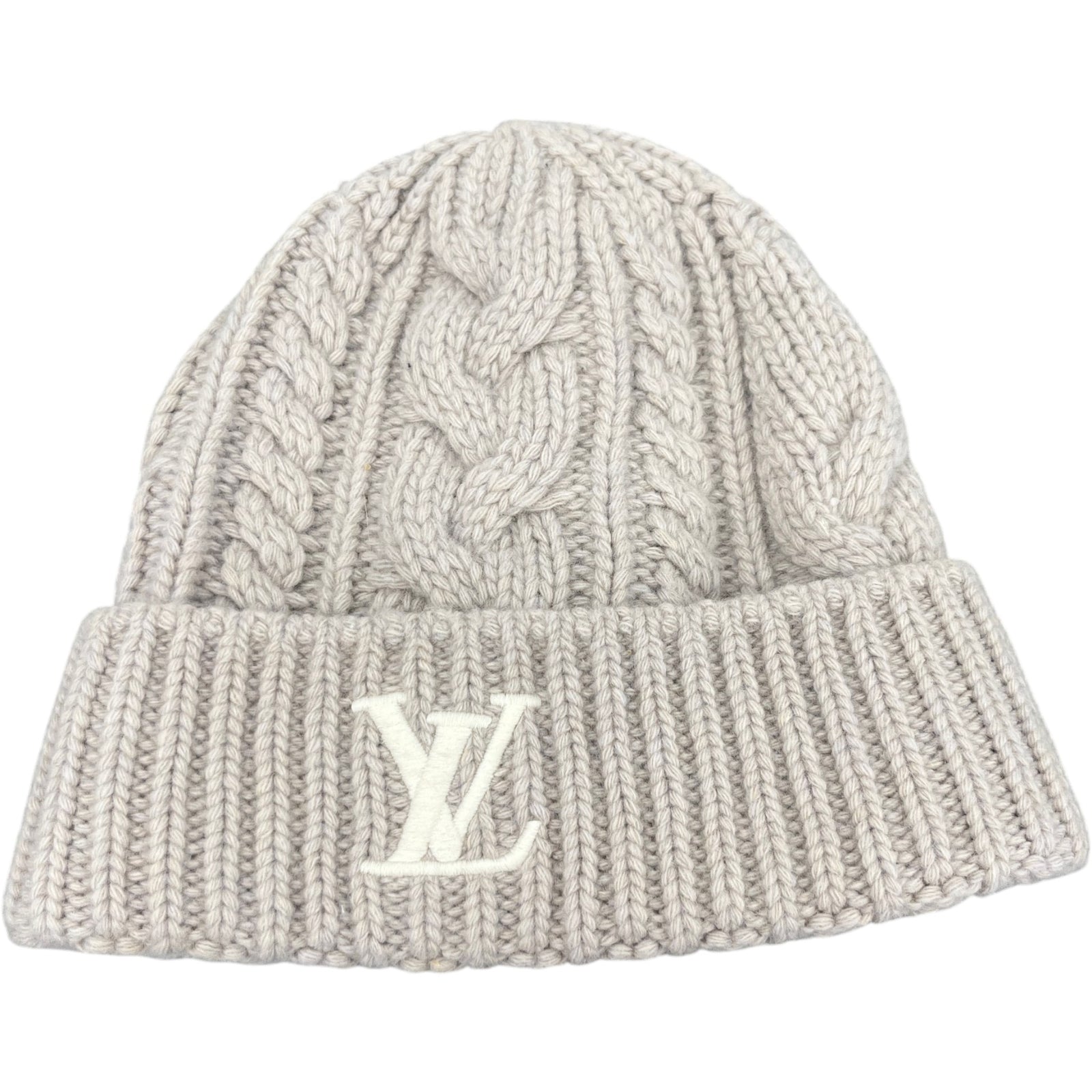 Men's LV Mini Cable Beanie Hat Grey Size S - Photo 1