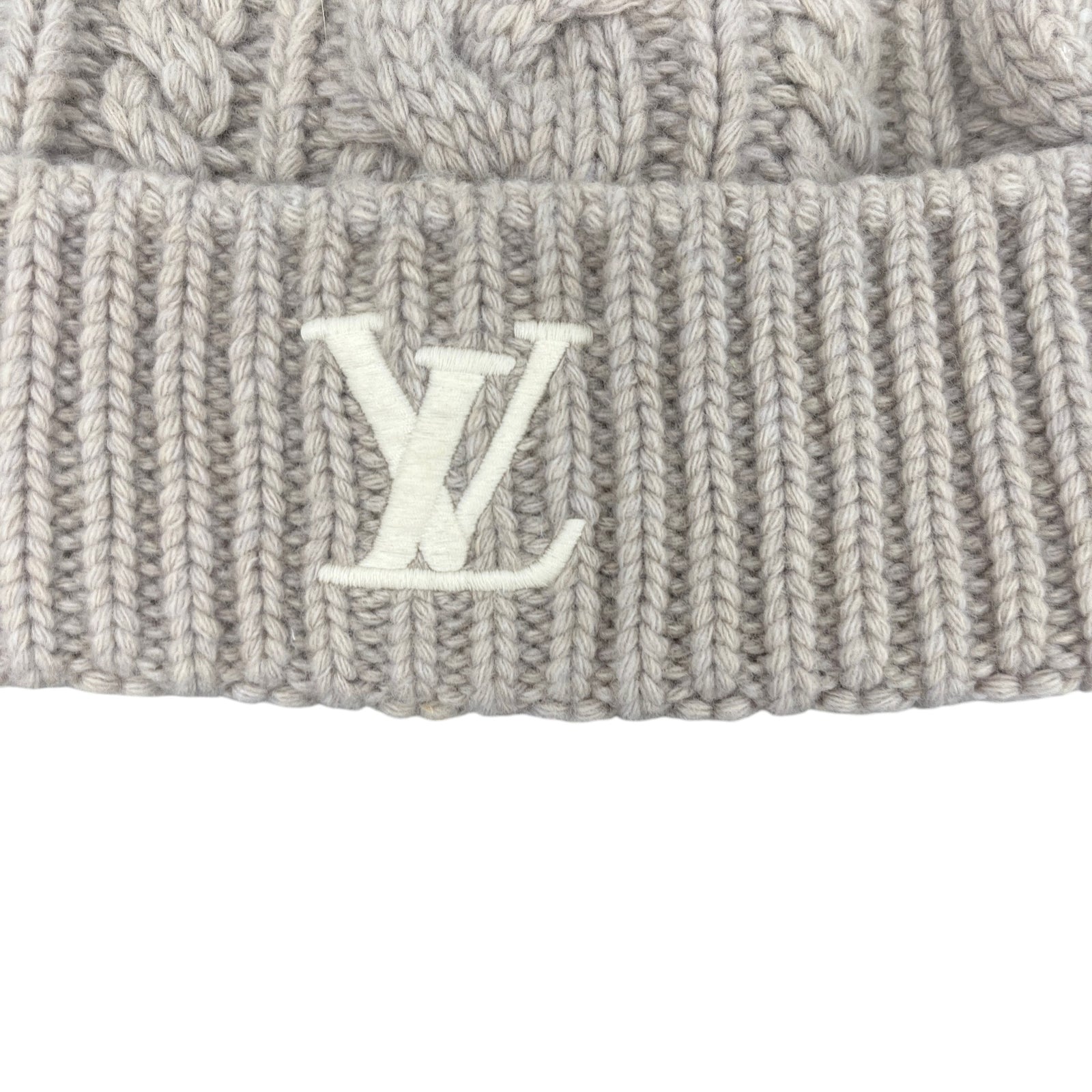 Men's LV Mini Cable Beanie Hat Grey Size S - Photo 4