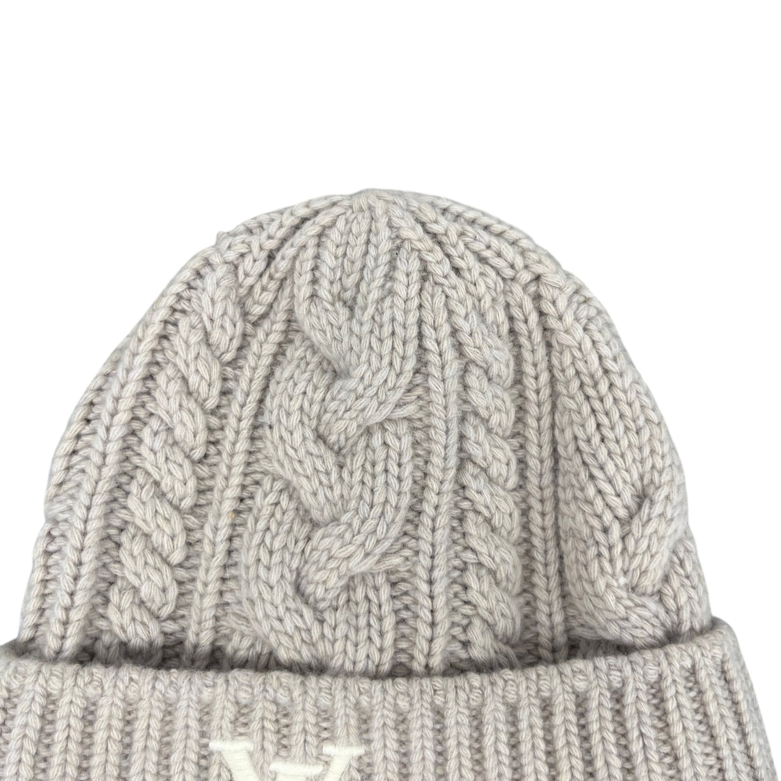 Men's LV Mini Cable Beanie Hat Grey Size S - Photo 6