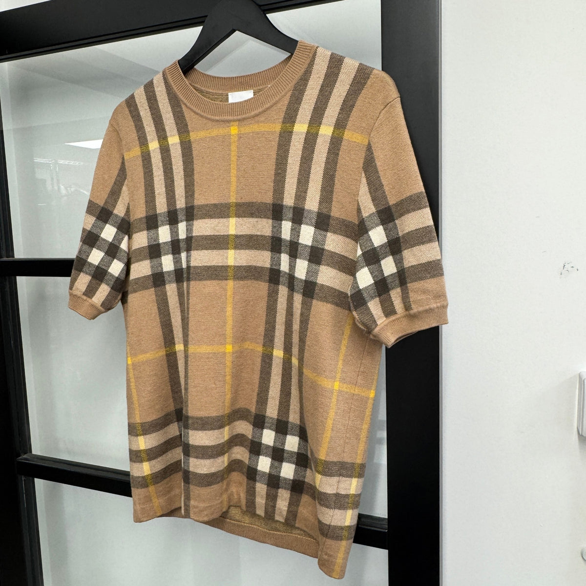 Men's Checkered T-Shirt Beige Size S - Photo 7