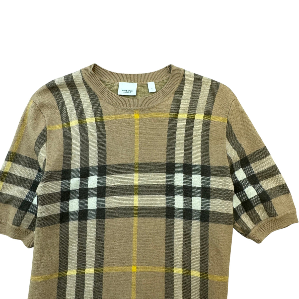 Men's Checkered T-Shirt Beige Size S - Photo 4