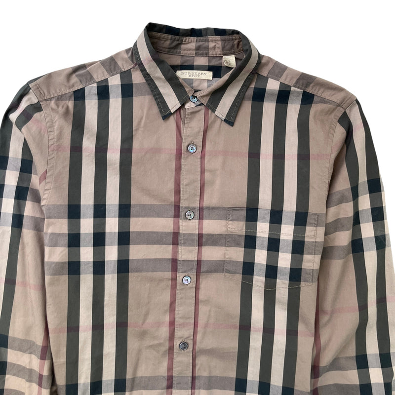 Men's Nova Check Long Sleeve Shirt Brown Size S