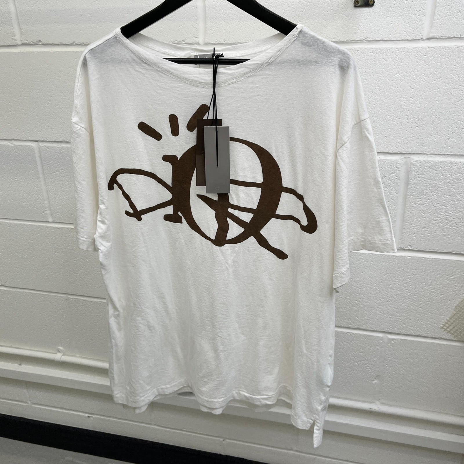 Men's Oversized Printed Logo T-Shirt White Size M - Photo 10