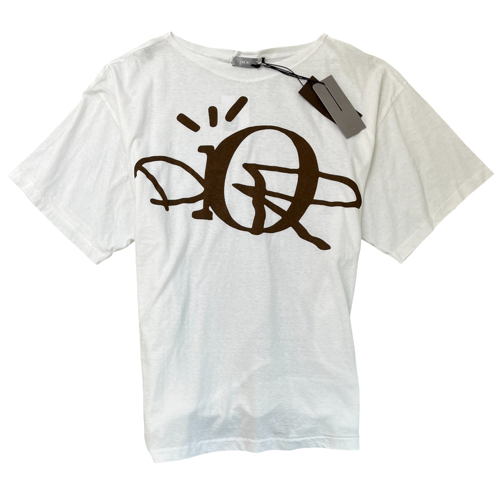 Men's Oversized Printed Logo T-Shirt White Size M - Photo 1