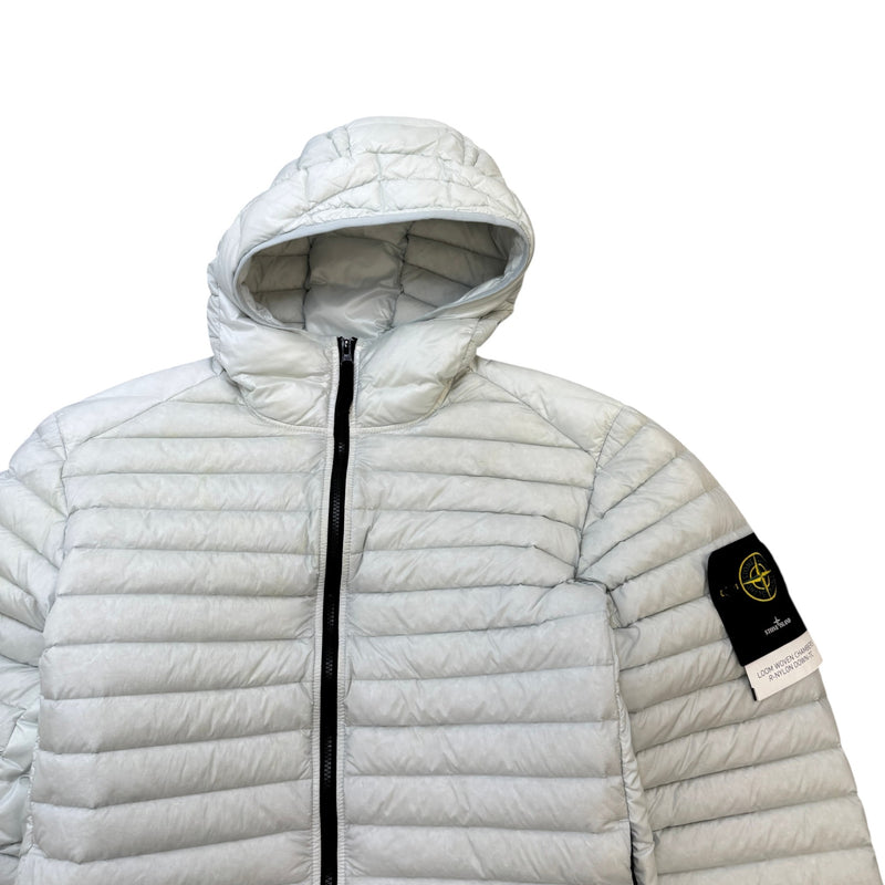 Men's Applique Logo Loom Woven Down Jacket Grey Size XXL