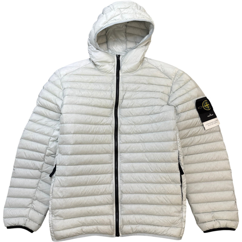 Men's Applique Logo Loom Woven Down Jacket Grey Size XXL