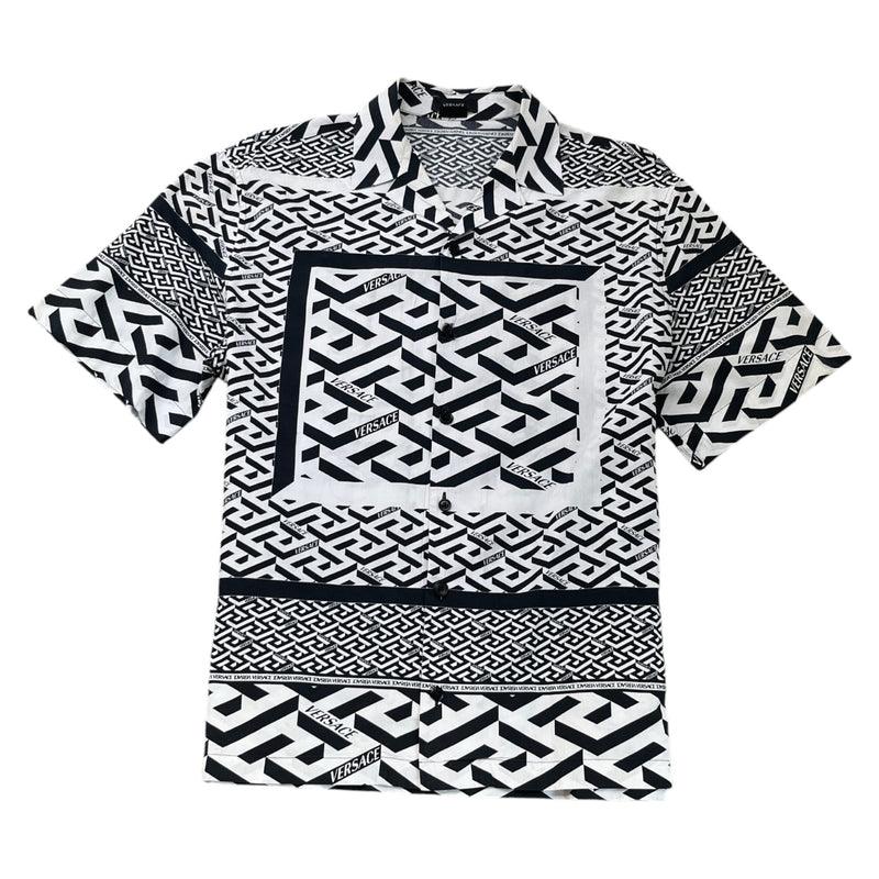 Men's La Greca Print Short Sleeve Shirt White Size XL