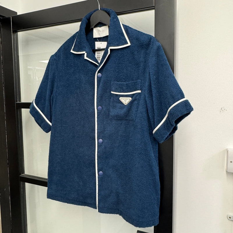 Men's Plaque Logo Short Sleeve Shirt Blue Size XS
