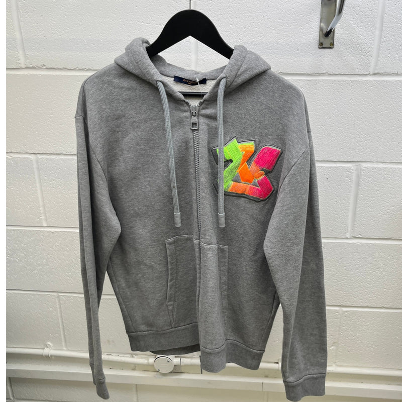 Men's 3D Lv Patch Hoodie Grey Size M