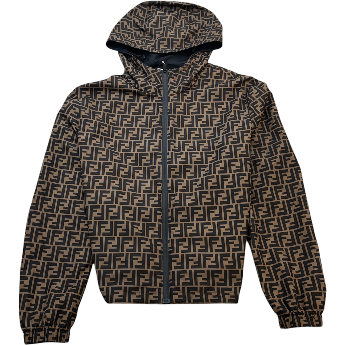Men's FF Zucca Reversible Hooded Windbreaker Brown Size L - Photo 1