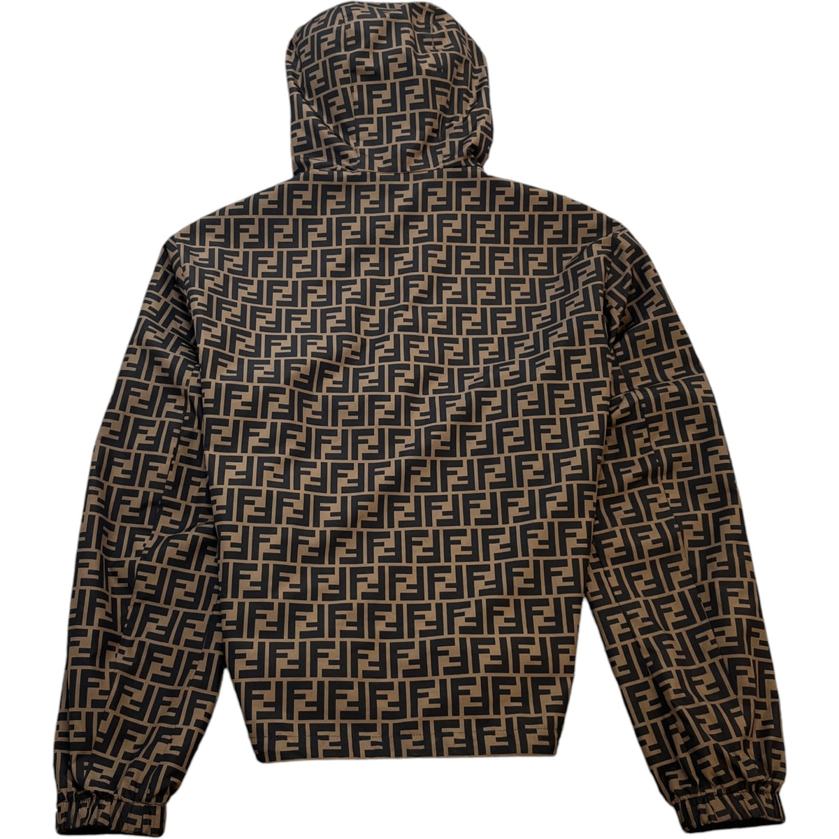 Men's FF Zucca Reversible Hooded Windbreaker Brown Size L - Photo 3
