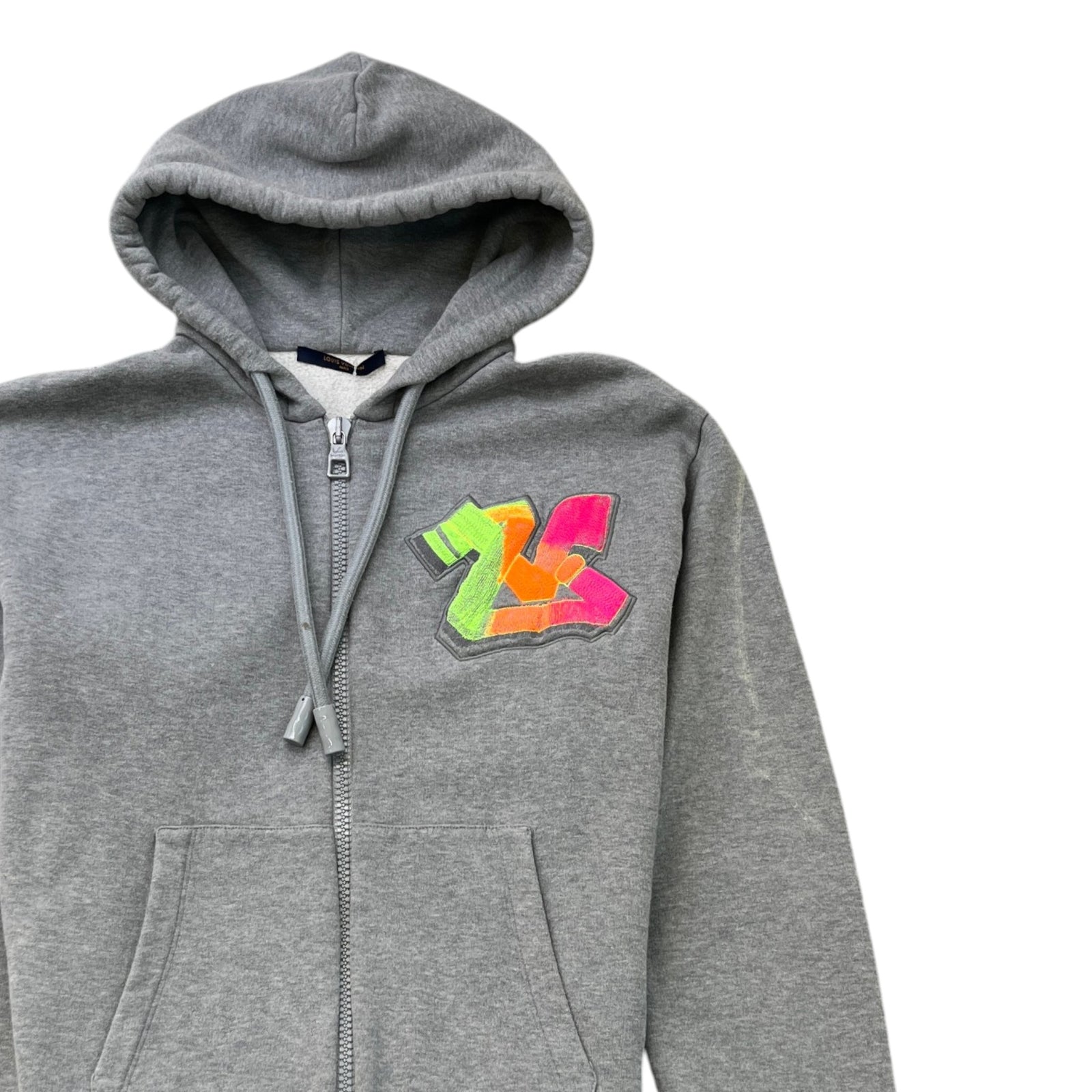 Men's 3D Lv Patch Hoodie Grey Size M - Photo 3