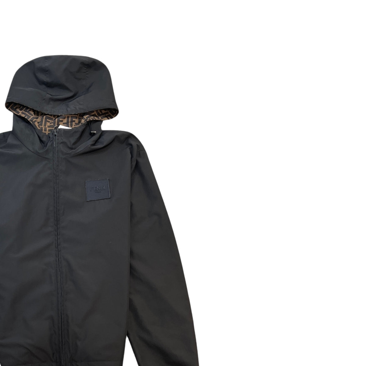 Men's FF Zucca Reversible Hooded Windbreaker Brown Size L - Photo 6