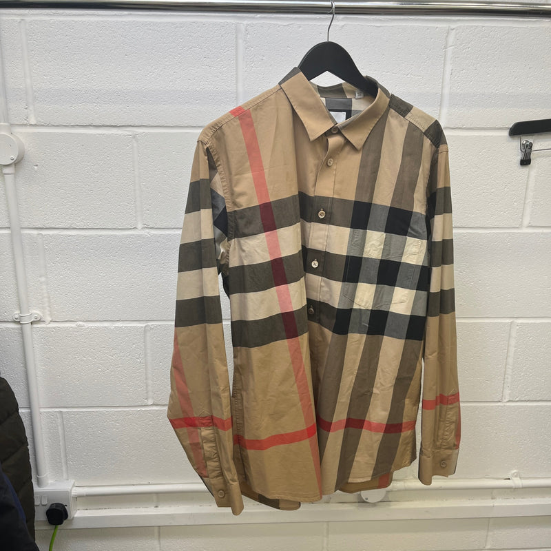 Men's Nova Check Long Sleeve Shirt Beige Size XXXL