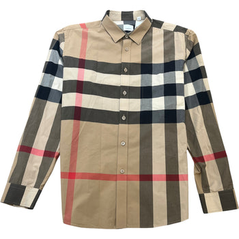 Men's Nova Check Long Sleeve Shirt Beige Size XXXL