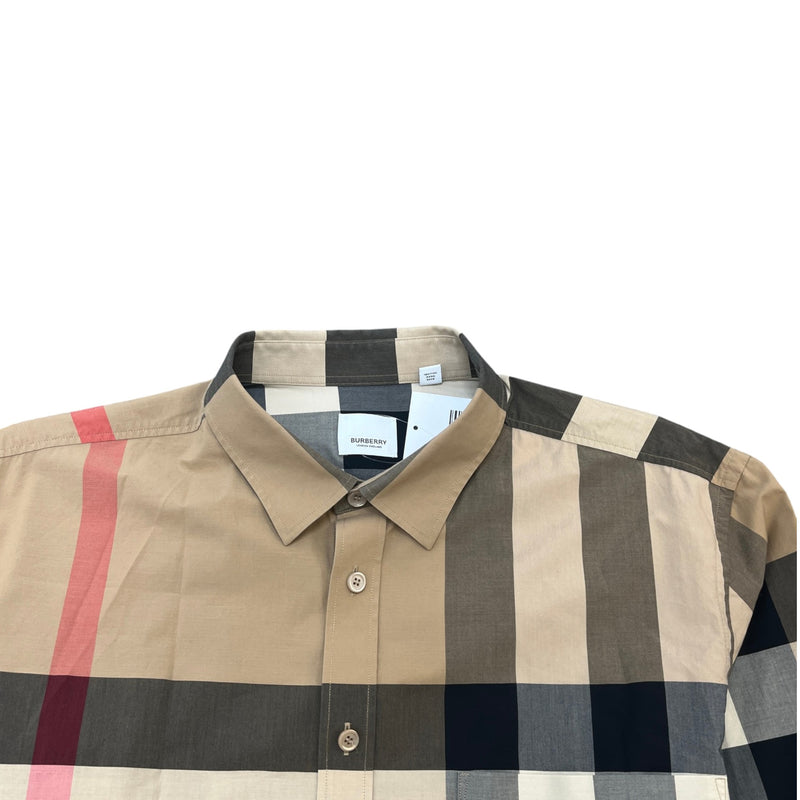 Men's Nova Check Long Sleeve Shirt Beige Size XXXL