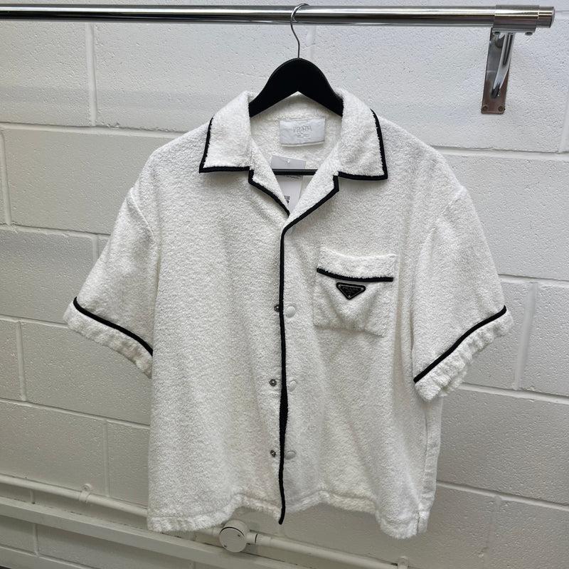 Men's Bowling Terry Plaque Logo Short Sleeve Shirt White Size L