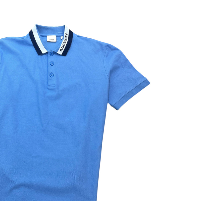 Men's Embroidered Logo Collar Polo Shirt Blue Size XL