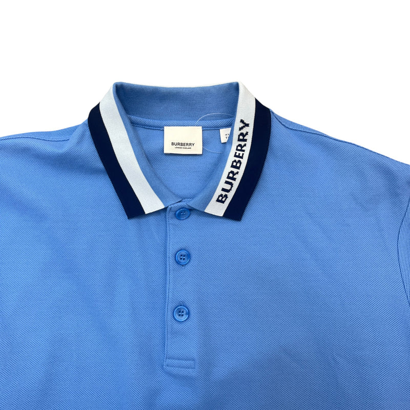Men's Embroidered Logo Collar Polo Shirt Blue Size XL