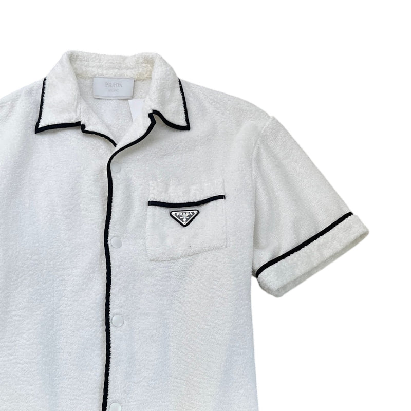 Men's Bowling Terry Plaque Logo Short Sleeve Shirt White Size L