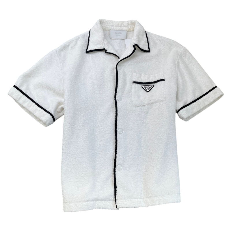 Men's Bowling Terry Plaque Logo Short Sleeve Shirt White Size L