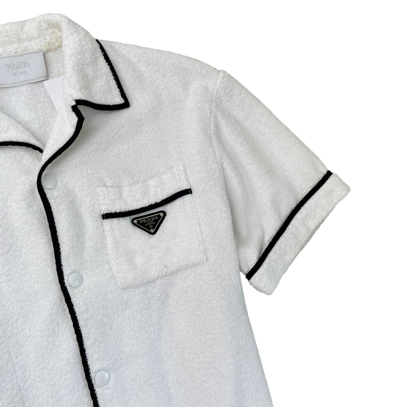 Men's Bowling Terry Plaque Logo Short Sleeve Shirt White Size L