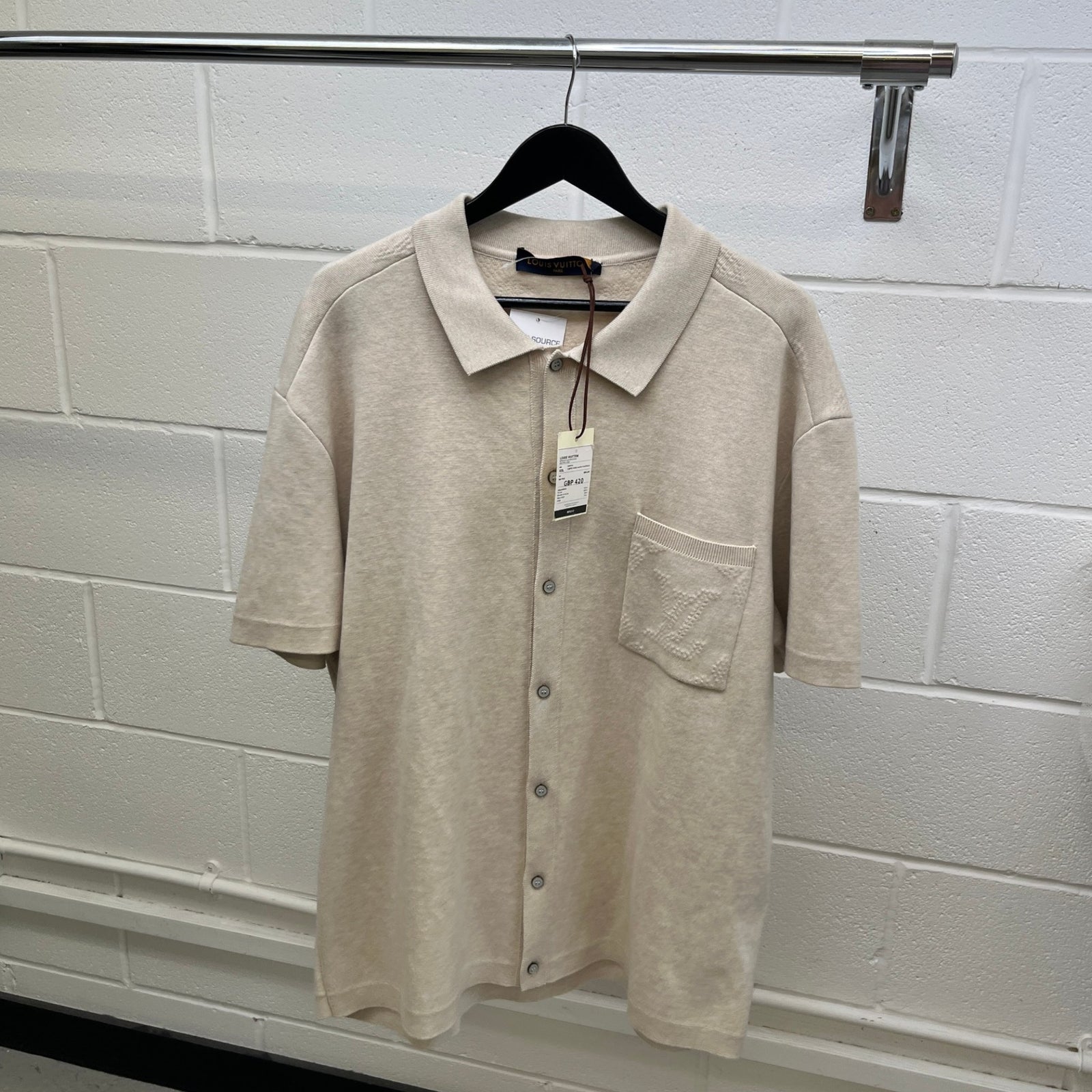 Men's Knitted Monogram Polo Shirt Beige Size XXL - Photo 13