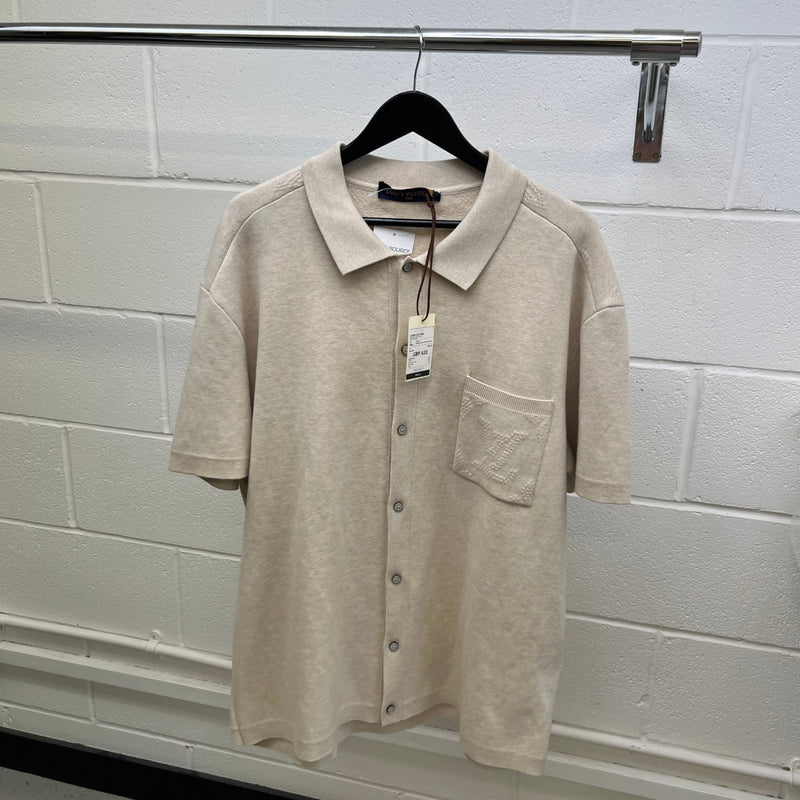 Men's Knitted Monogram Polo Shirt Beige Size XXL