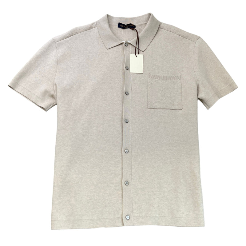 Men's Knitted Monogram Polo Shirt Beige Size XXL