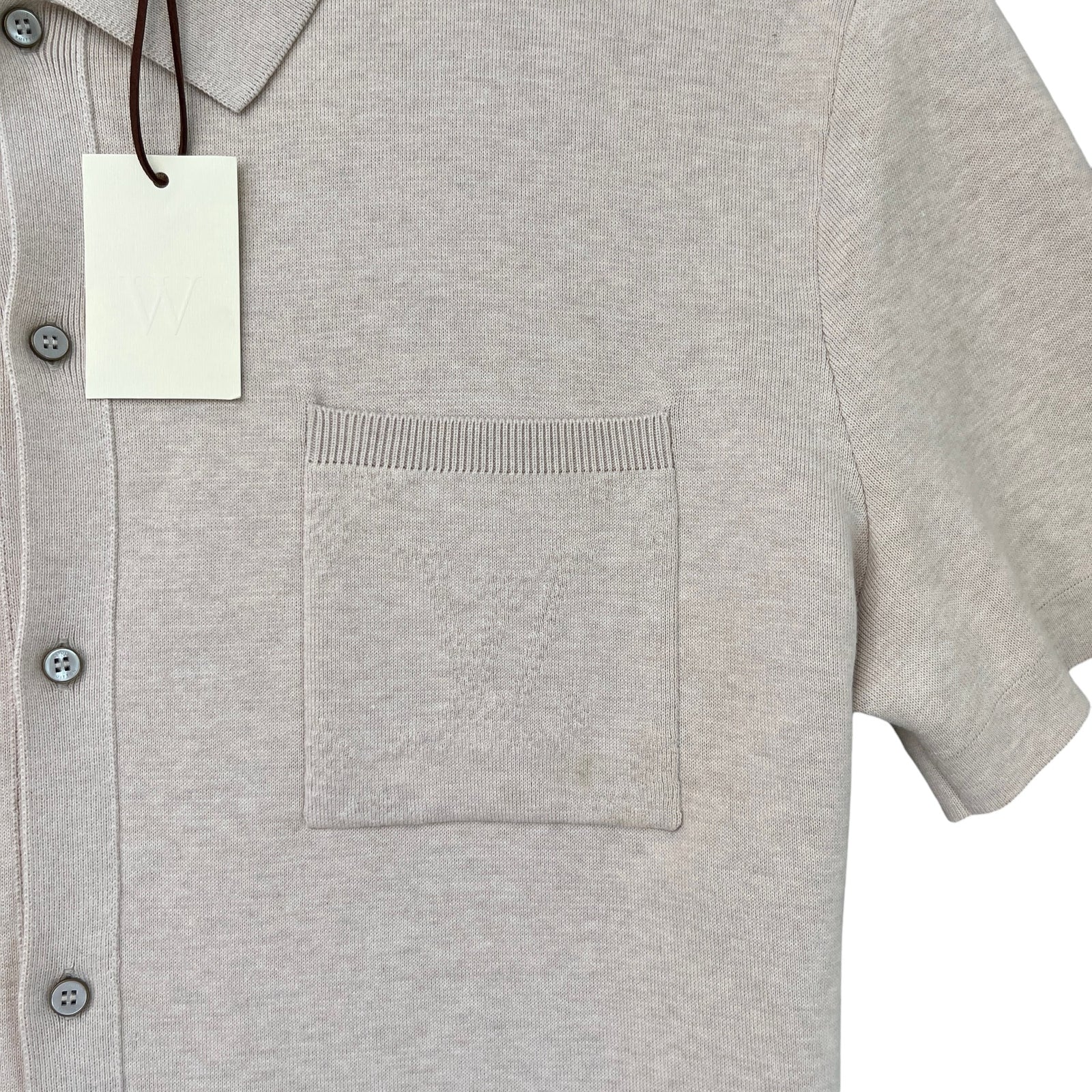 Men's Knitted Monogram Polo Shirt Beige Size XXL - Photo 5
