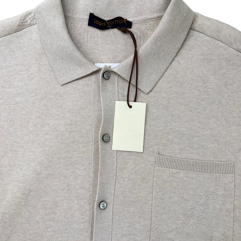 Men's Knitted Monogram Polo Shirt Beige Size XXL