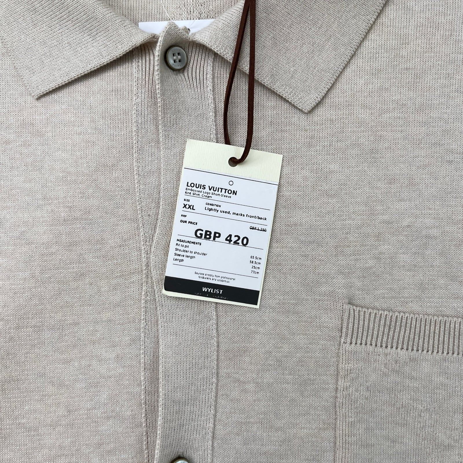 Men's Knitted Monogram Polo Shirt Beige Size XXL - Photo 7