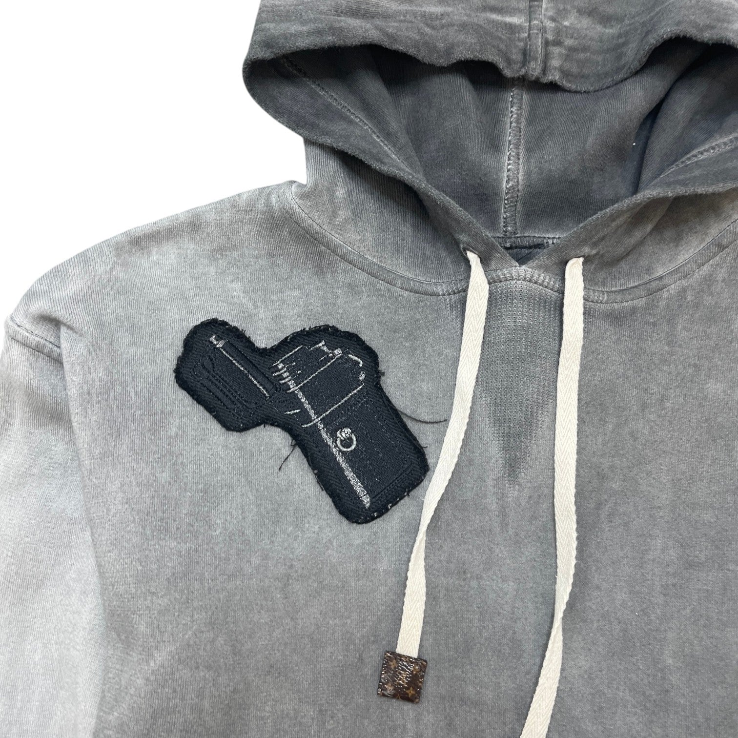 Women's Embroidered Patch Work Hoodie Grey Size S - Photo 5